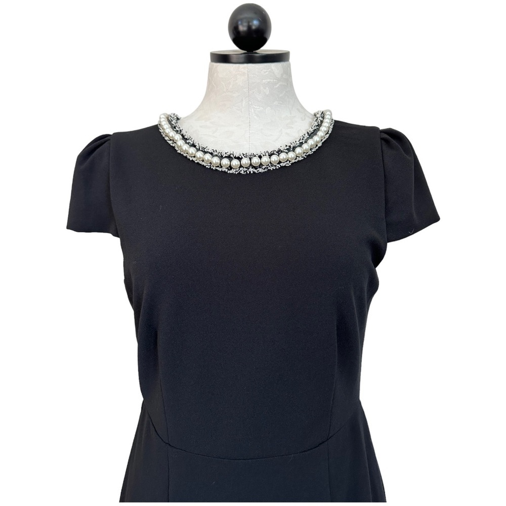 Betsey Johnson Black Dress Pearl Fringe Collar Black Cap Sleeve Ruffle Hem Sz 8 - Picture 5 of 16